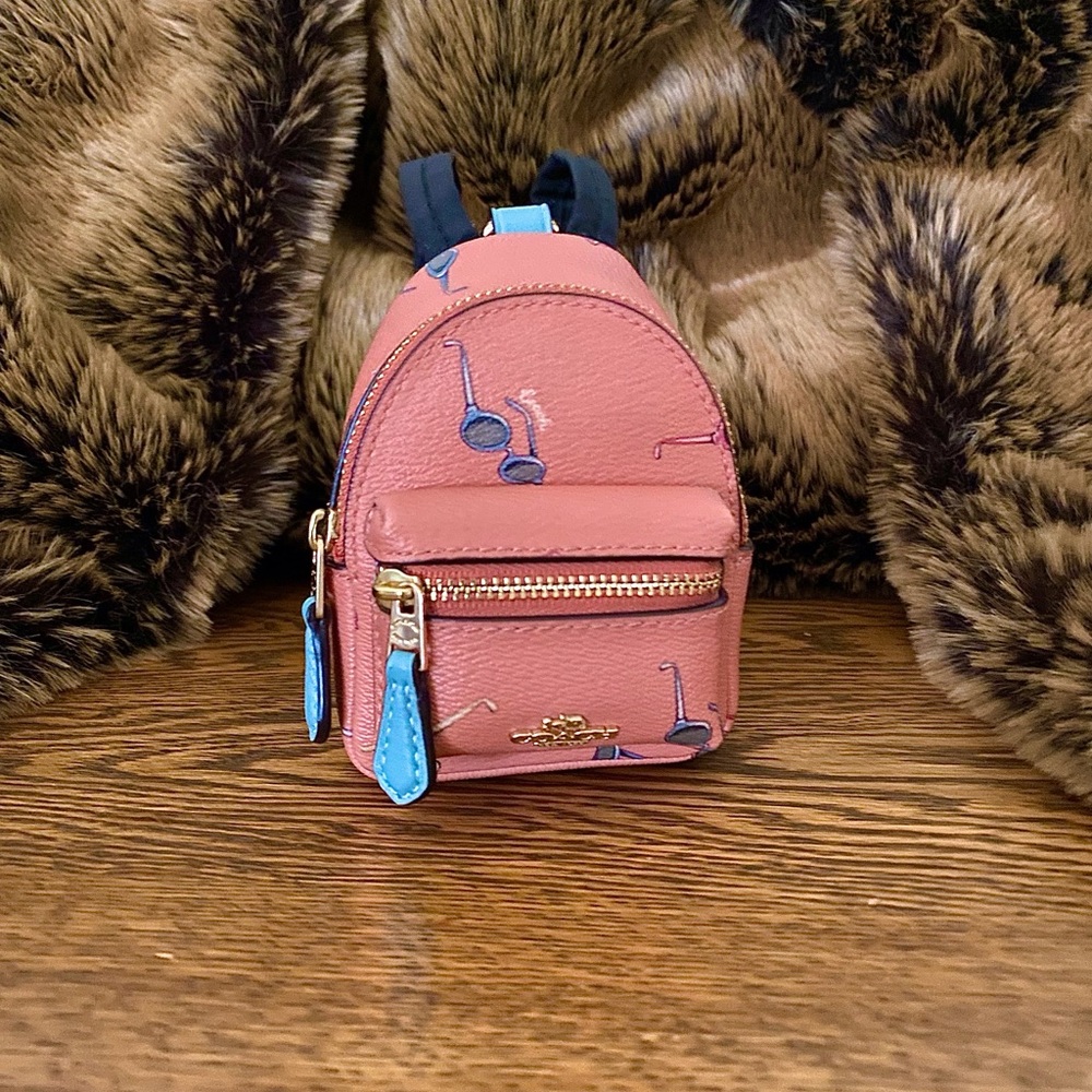 Coach Mini Backpack Coral Sunglasses Beach Print Charm Keychain ~ 73476!
